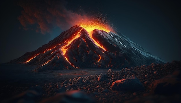 A volcano with a black background