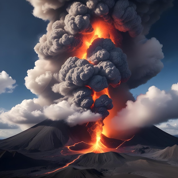 Photo a volcano with a cloud of lava pouring out of it