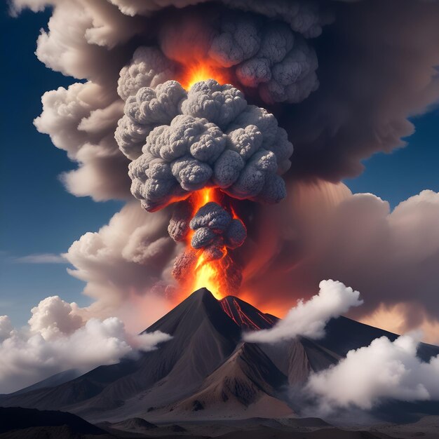 Foto un vulcano con una nuvola di lava che ne scorre