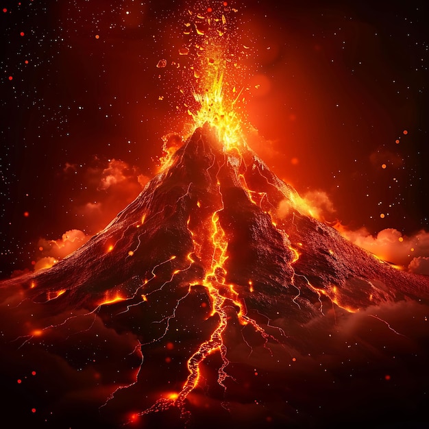 Photo a volcano with a fire burning in the background