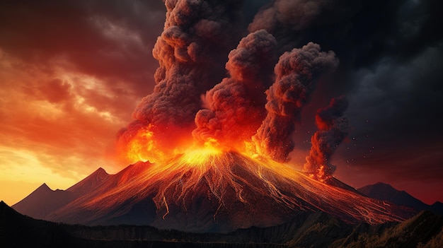 溶岩と溶岩が底にある火山