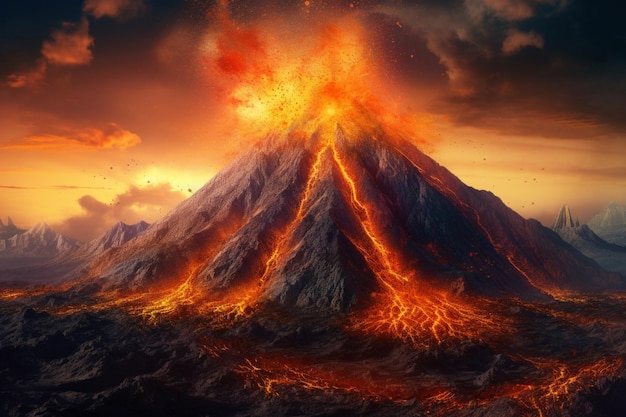 Volcano with magma Generative AI