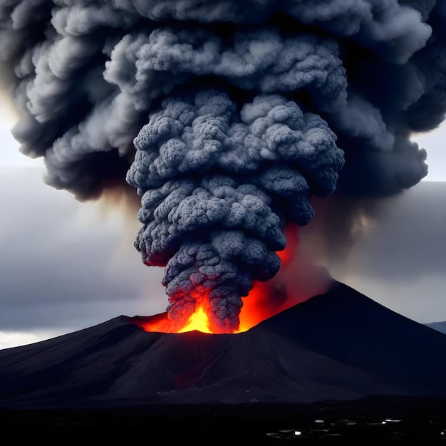 Photo a volcano with a red fire in the middle of it