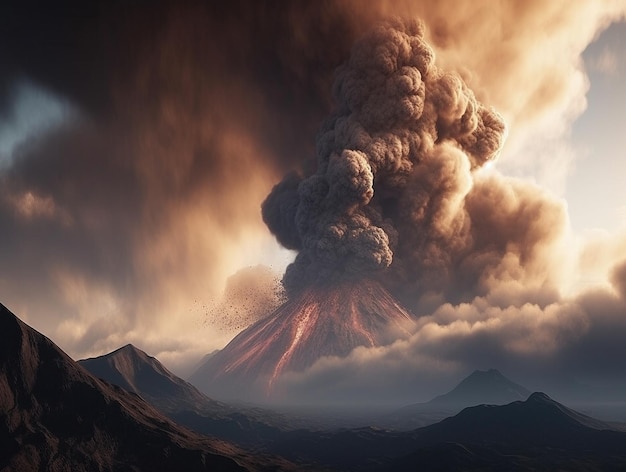 煙が出ている火山のアートワーク