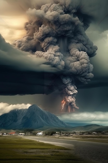 A volcano with smoke coming out of it