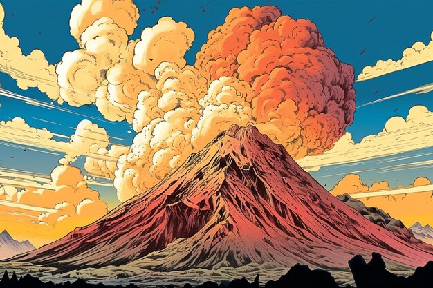 A volcano with smoke coming out of it