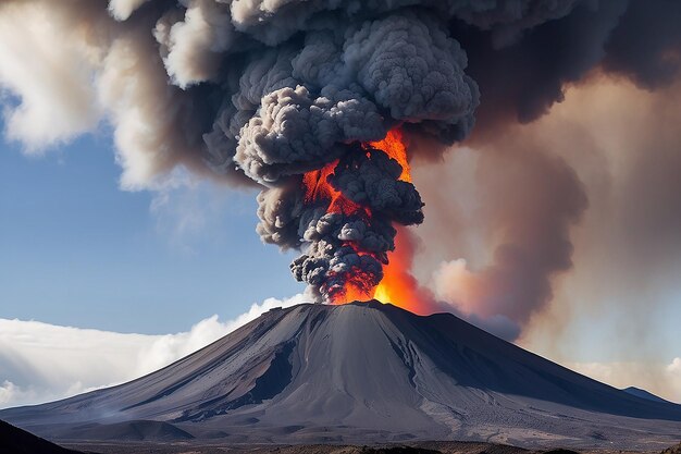 Photo a volcano with smoke coming out of it