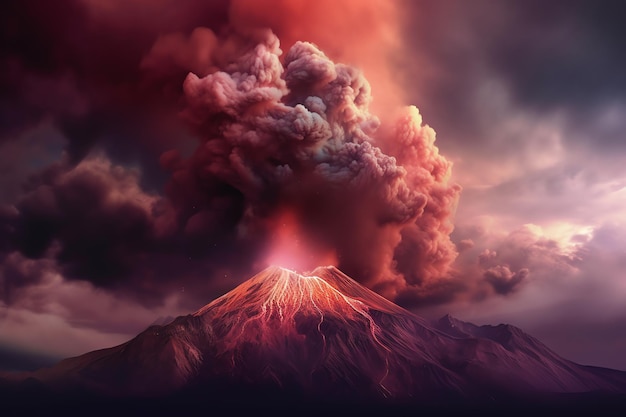 A volcano with smoke coming out of it
