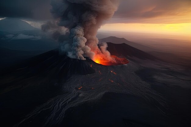 Photo a volcano with a volcano in the background