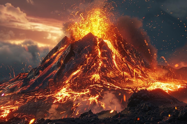 Photo a volcano with a volcano in the background