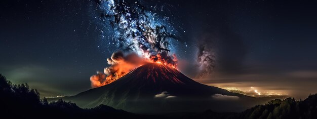 A volcano with a volcano in the background