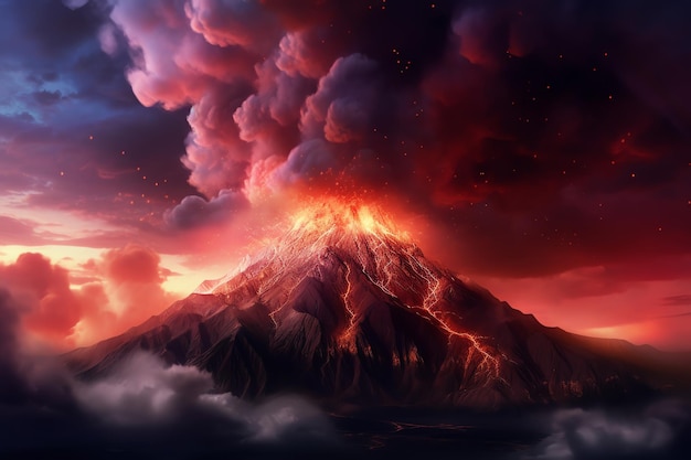 A volcano with a volcano in the background