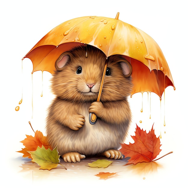 Vole in autumn under umbrella