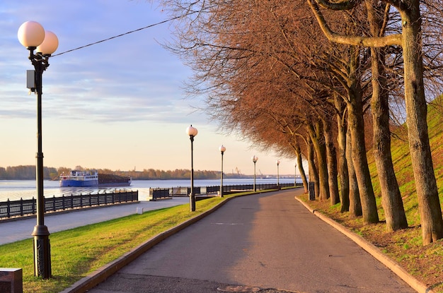 Volga River embankment in the morning