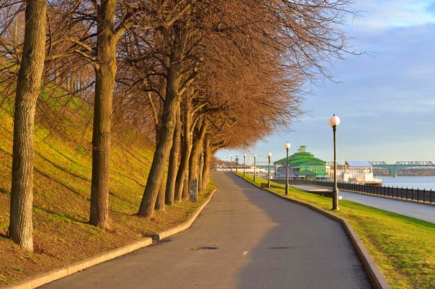 Volga River embankment in the morning