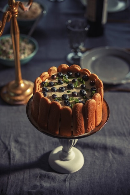 Volgende zelfgemaakte cake met Franse bosbessen