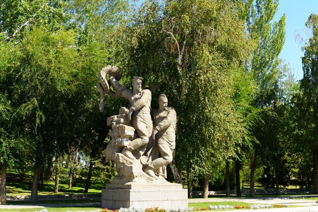 Volgograd RussiaSeptember 16 2021 Sculptural monumental composition on Mamayev Kurgan Summer day