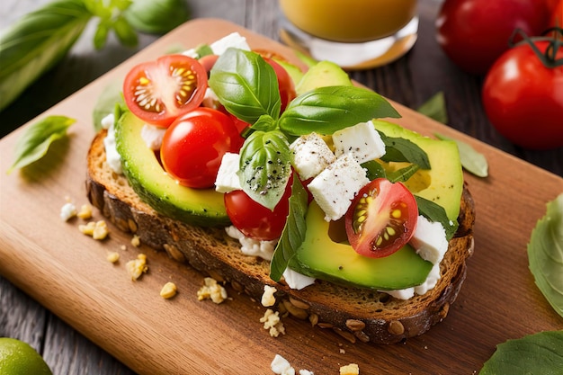 Volkoren toast met een verscheidenheid aan gezonde toppings