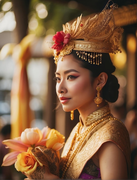 Volksportret van het Songkran-festival dat de schoonheid van de traditionele Thaise kleding toont