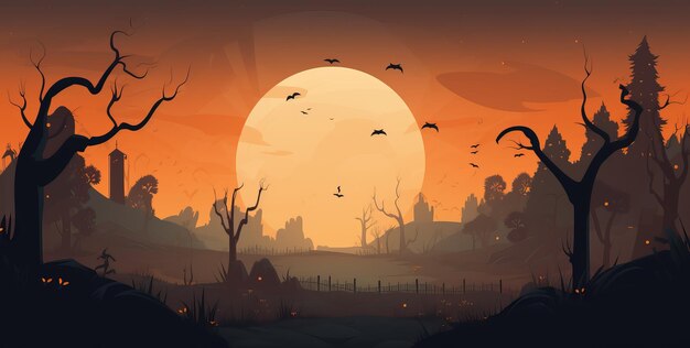 volle maan met vleermuizen die rondvliegen halloween achtergrond 2d cartoon illustratie generatieve ai