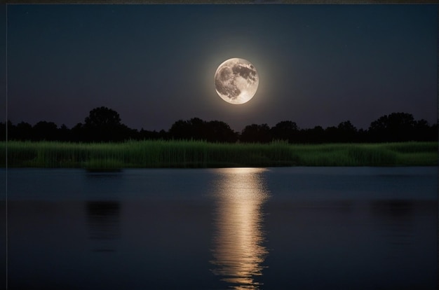 Volle maan weerspiegeld in een rustige rivier