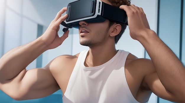 Volledig geschoten man die virtual reality ervaart