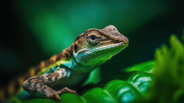 Volledig lichaam hagedis op groen blad Mooie hagedis