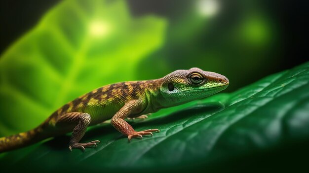 Volledig lichaam hagedis op groen blad Mooie hagedis