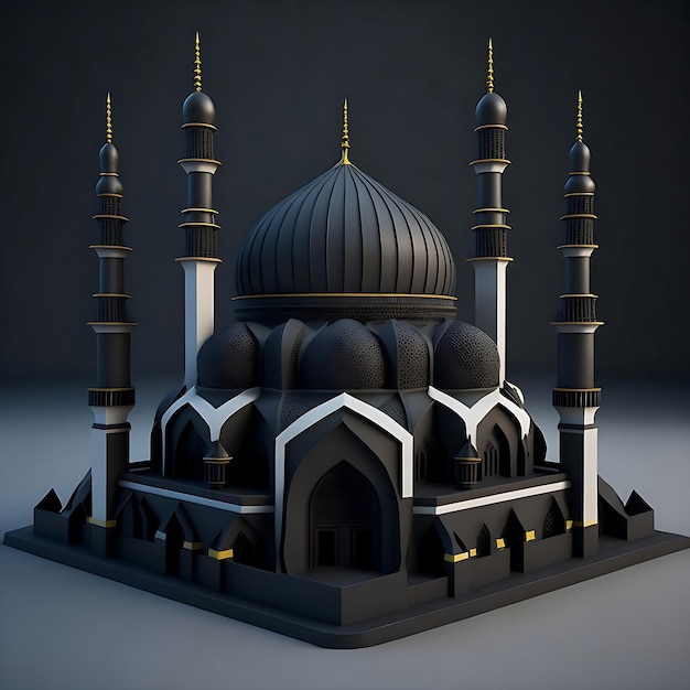 volledige 3d moskee met zwarte achtergrond ai generatie