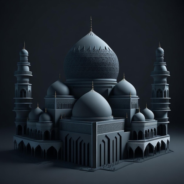 volledige 3d moskee met zwarte achtergrond ai generatie