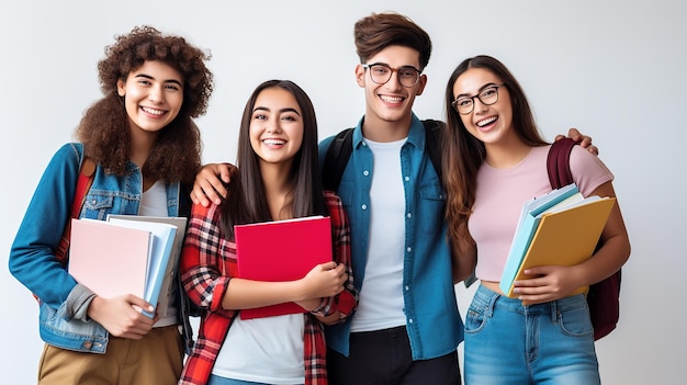 Volledige lengte van gelukkige studenten die samen op de campus lopen