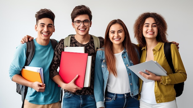 Volledige lengte van gelukkige studenten die samen op de campus lopen