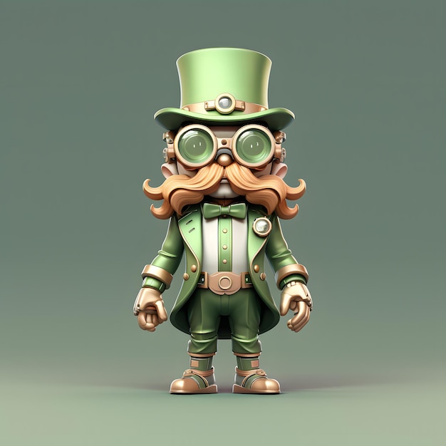 Foto volledige lichaam 3d kabouter leuke cartoon in steampunk hoed en google glass