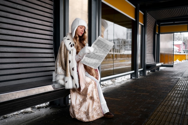 Foto volledige opname koningin poseert in echte context