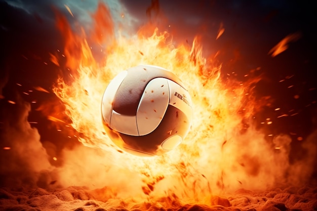 Volleybalbal op de achtergrond van vuur Sport en gezond levensstijlconcept Volleybalspel AI