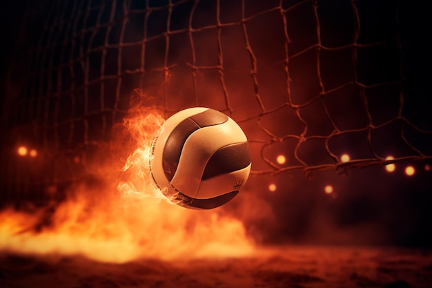 Volleyball ball on the background of fire Sport and healthy lifestyle concept Volleyball game AI