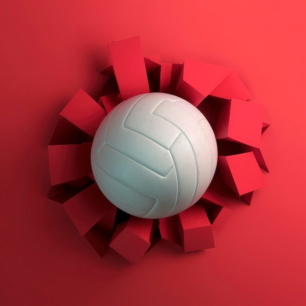Волейбольный мяч пробивает красную стену.