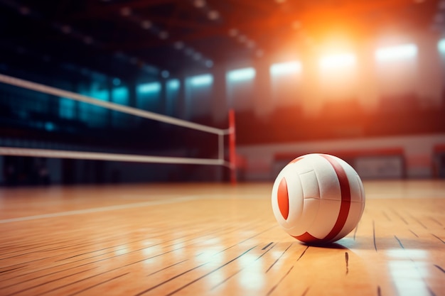 Volleyball ball on the volleyball court and free space for text Sport and healthy lifestyle concept