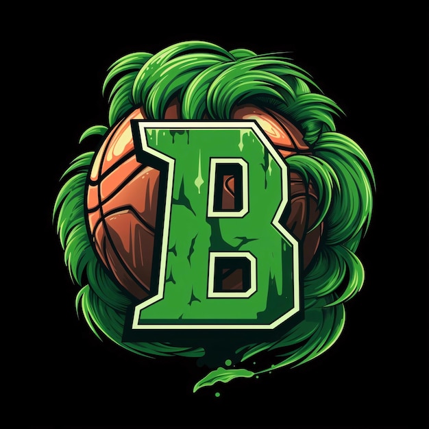 Foto volleyball letter b logo met groene bladeren en grunge effect