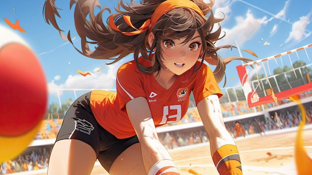 volleyball player girl japanese kawaii style anime style digital art waifu