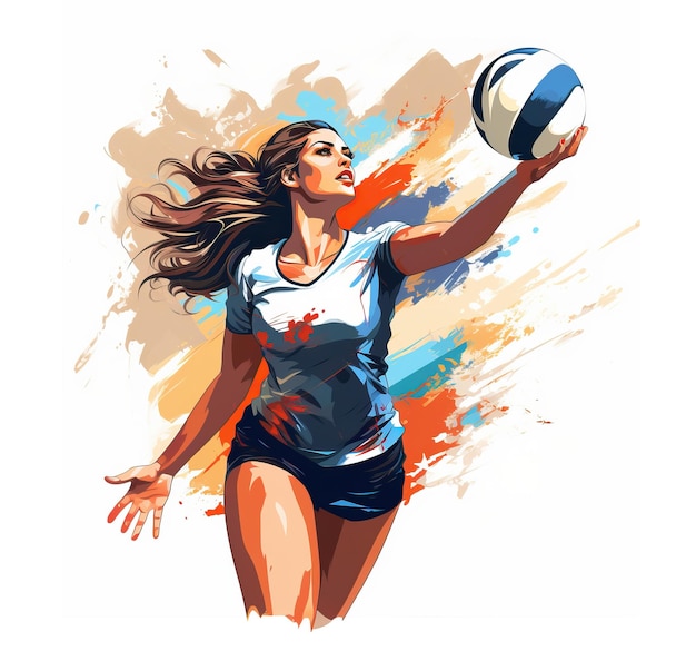 volleyball woman illustration on white background