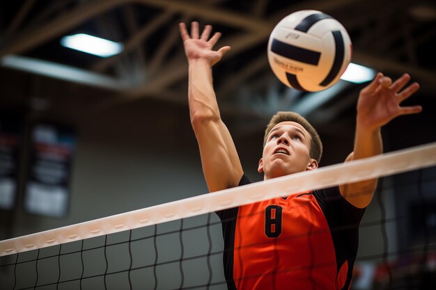 Volleybalspeler die de bal over het net gooit Generatieve AI