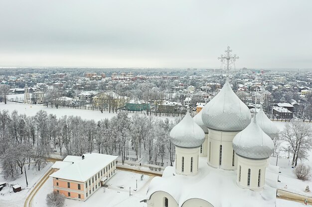 Vologda kathedraal winterlandschap luchtfoto van drone