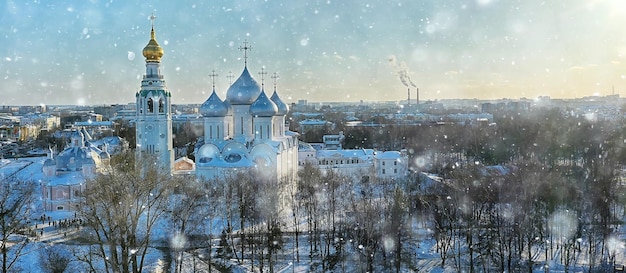 Vologda kathedraal winterlandschap luchtfoto van drone