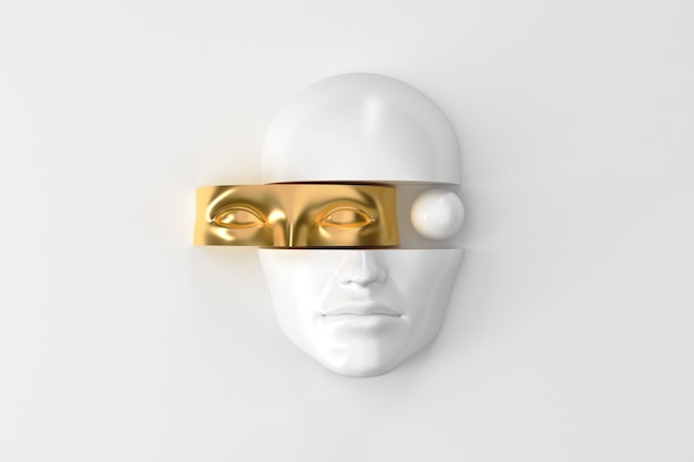 Volume gezicht voor vrouwen in stukken gesneden. een deel van het gezicht stelt het masker voor. concept art surrealistische superheld, vrouw in hijab of ninja 3d illustratie
