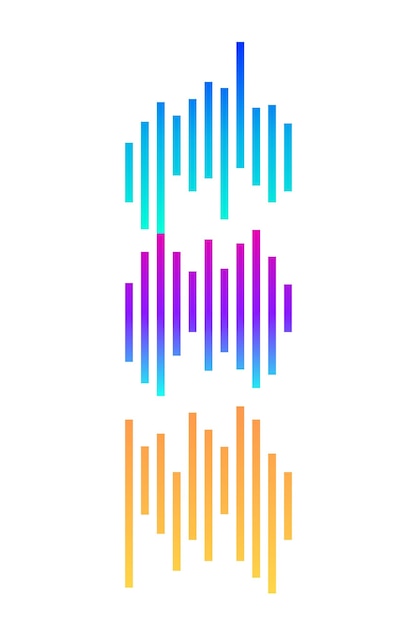 Volume spectrum verzameling veelkleurig audio range effect regenboog muziek signaal diagram levendige kleuren equalizer grafieken geluidsgolven abstracte grafiek trendy frequentie slaat grafische icoon set