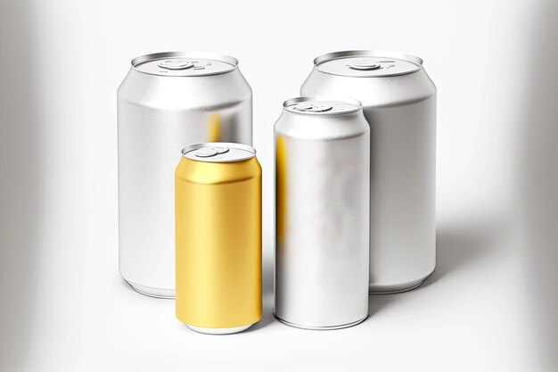 Volumetric aluminum cans mockup for various products isolated on white