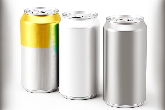 Volumetric aluminum cans mockup for various products isolated on white