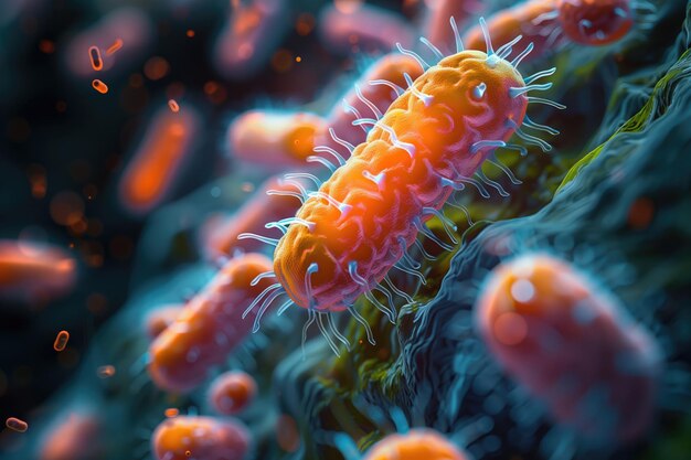 volumetric color illustration of an bacteria background on the theme of microbiology medicine