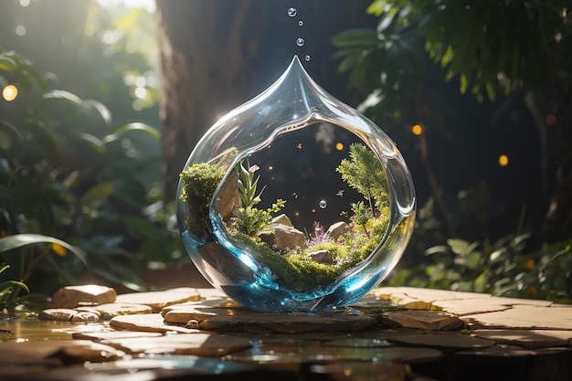 volumetric drop with an ecosystem inside